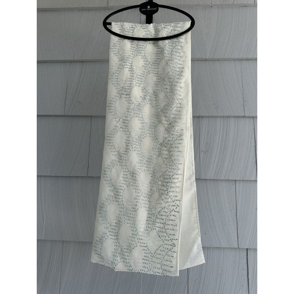 Jessica McClintock Embellished Scarf Deco Pattern Ivory with Silver Sparkles New